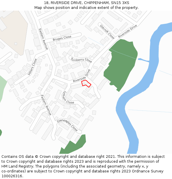 18, RIVERSIDE DRIVE, CHIPPENHAM, SN15 3XS: Location map and indicative extent of plot