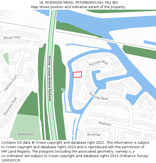 18, RIVERSIDE MEAD, PETERBOROUGH, PE2 8JN: Location map and indicative extent of plot