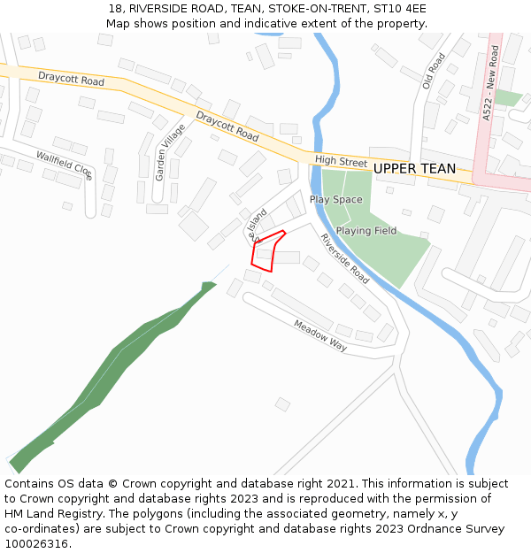 18, RIVERSIDE ROAD, TEAN, STOKE-ON-TRENT, ST10 4EE: Location map and indicative extent of plot