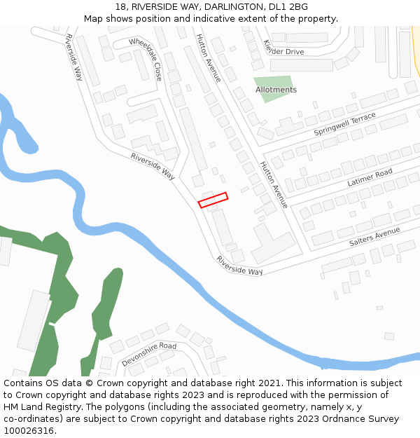 18, RIVERSIDE WAY, DARLINGTON, DL1 2BG: Location map and indicative extent of plot