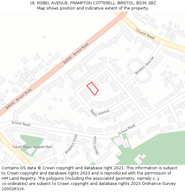 18, ROBEL AVENUE, FRAMPTON COTTERELL, BRISTOL, BS36 2BZ: Location map and indicative extent of plot