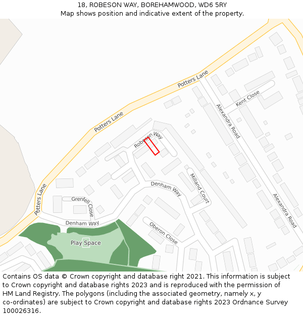 18, ROBESON WAY, BOREHAMWOOD, WD6 5RY: Location map and indicative extent of plot