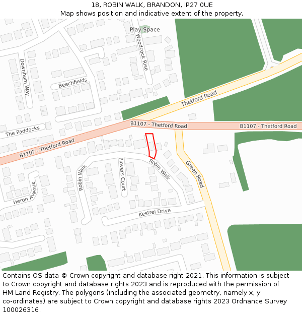 18, ROBIN WALK, BRANDON, IP27 0UE: Location map and indicative extent of plot