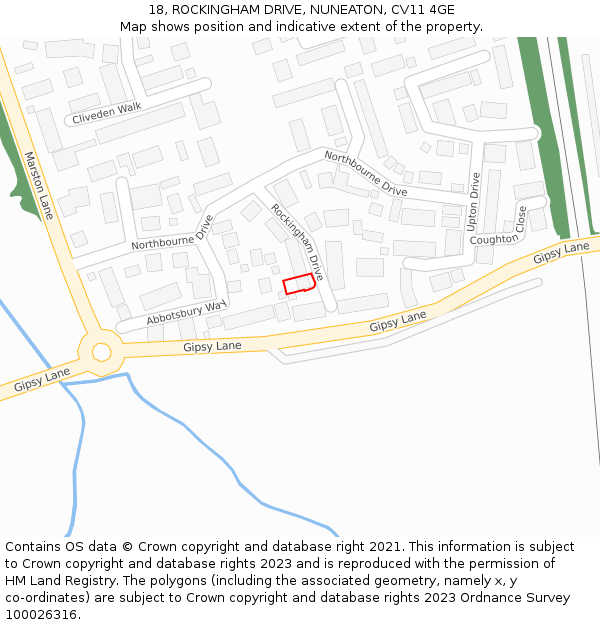18, ROCKINGHAM DRIVE, NUNEATON, CV11 4GE: Location map and indicative extent of plot