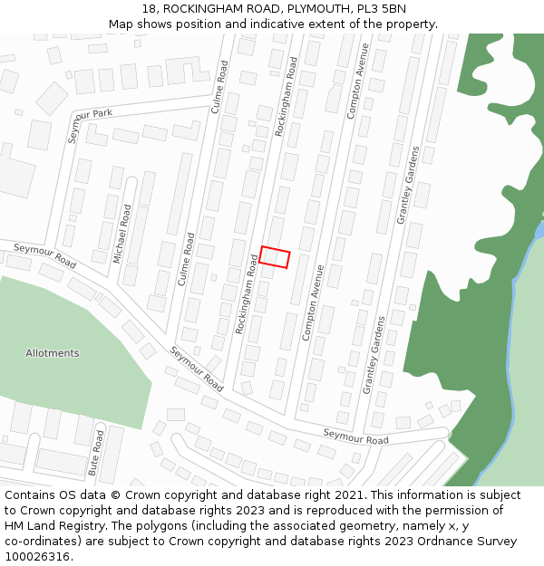 18, ROCKINGHAM ROAD, PLYMOUTH, PL3 5BN: Location map and indicative extent of plot