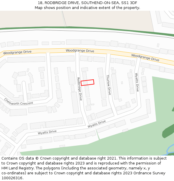 18, RODBRIDGE DRIVE, SOUTHEND-ON-SEA, SS1 3DF: Location map and indicative extent of plot