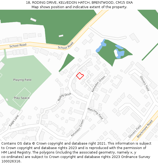 18, RODING DRIVE, KELVEDON HATCH, BRENTWOOD, CM15 0XA: Location map and indicative extent of plot