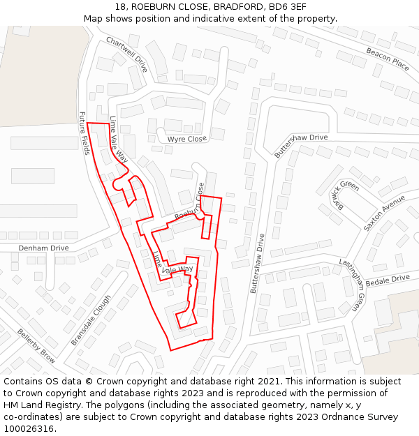 18, ROEBURN CLOSE, BRADFORD, BD6 3EF: Location map and indicative extent of plot
