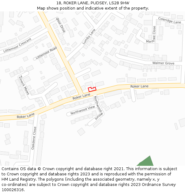 18, ROKER LANE, PUDSEY, LS28 9HW: Location map and indicative extent of plot