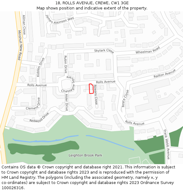 18, ROLLS AVENUE, CREWE, CW1 3GE: Location map and indicative extent of plot