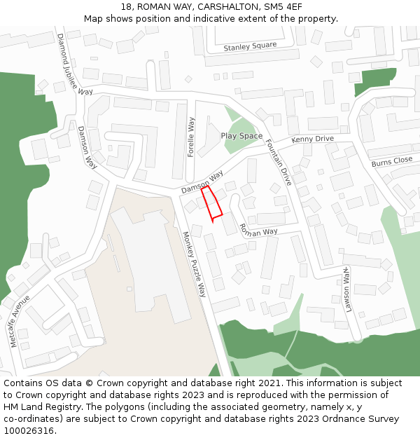 18, ROMAN WAY, CARSHALTON, SM5 4EF: Location map and indicative extent of plot