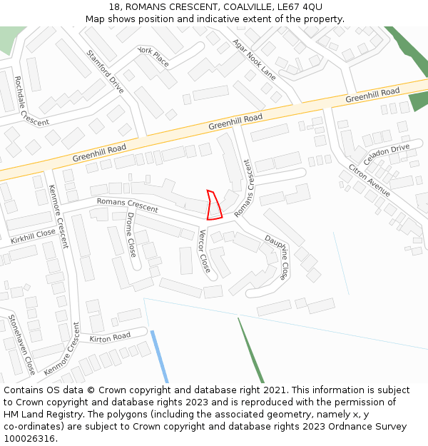 18, ROMANS CRESCENT, COALVILLE, LE67 4QU: Location map and indicative extent of plot