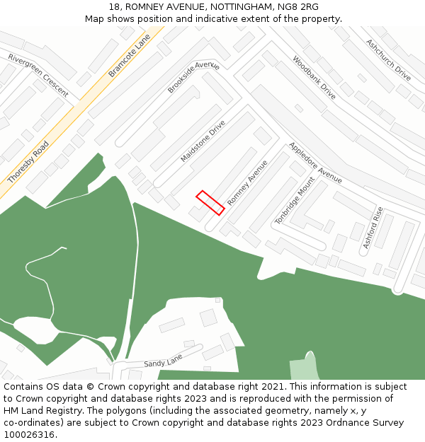 18, ROMNEY AVENUE, NOTTINGHAM, NG8 2RG: Location map and indicative extent of plot