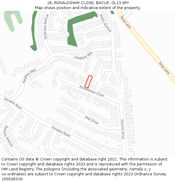 18, RONALDSWAY CLOSE, BACUP, OL13 9PY: Location map and indicative extent of plot