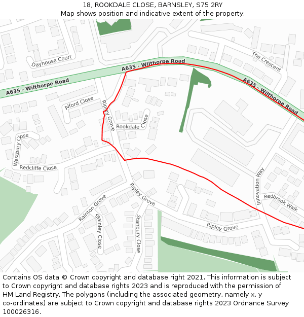 18, ROOKDALE CLOSE, BARNSLEY, S75 2RY: Location map and indicative extent of plot