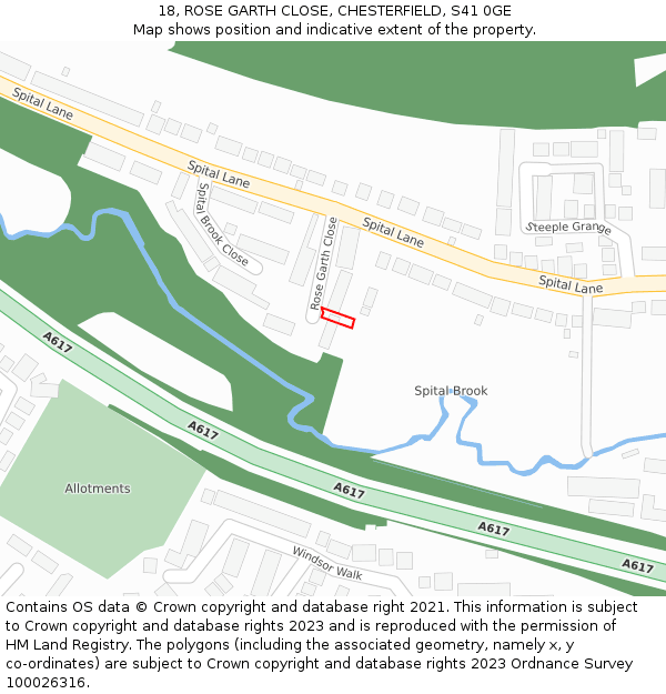 18, ROSE GARTH CLOSE, CHESTERFIELD, S41 0GE: Location map and indicative extent of plot