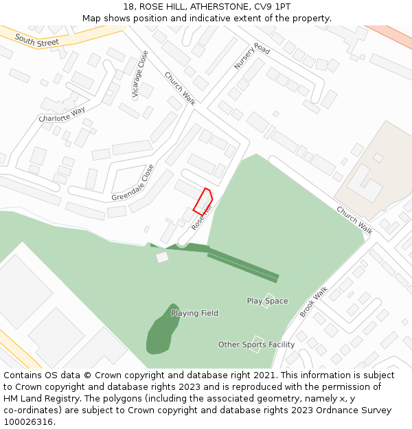 18, ROSE HILL, ATHERSTONE, CV9 1PT: Location map and indicative extent of plot