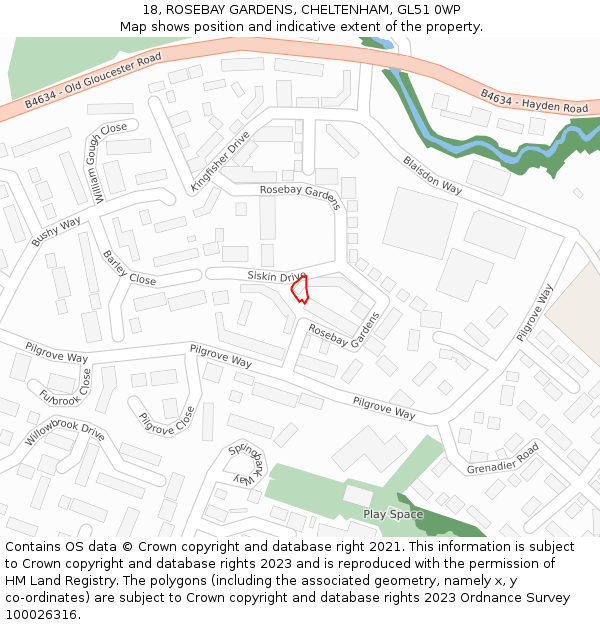 18, ROSEBAY GARDENS, CHELTENHAM, GL51 0WP: Location map and indicative extent of plot