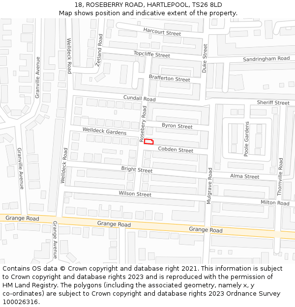 18, ROSEBERRY ROAD, HARTLEPOOL, TS26 8LD: Location map and indicative extent of plot