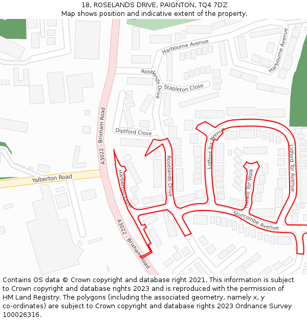 18, ROSELANDS DRIVE, PAIGNTON, TQ4 7DZ: Location map and indicative extent of plot