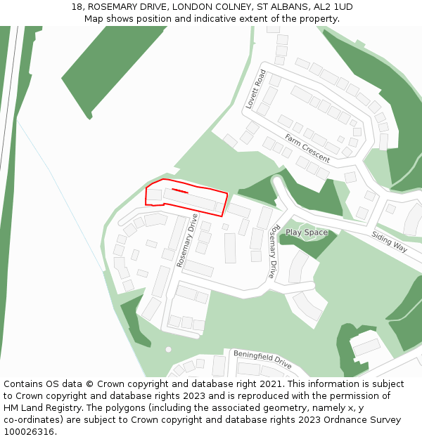 18, ROSEMARY DRIVE, LONDON COLNEY, ST ALBANS, AL2 1UD: Location map and indicative extent of plot