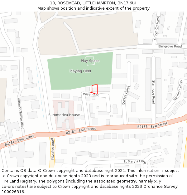 18, ROSEMEAD, LITTLEHAMPTON, BN17 6UH: Location map and indicative extent of plot