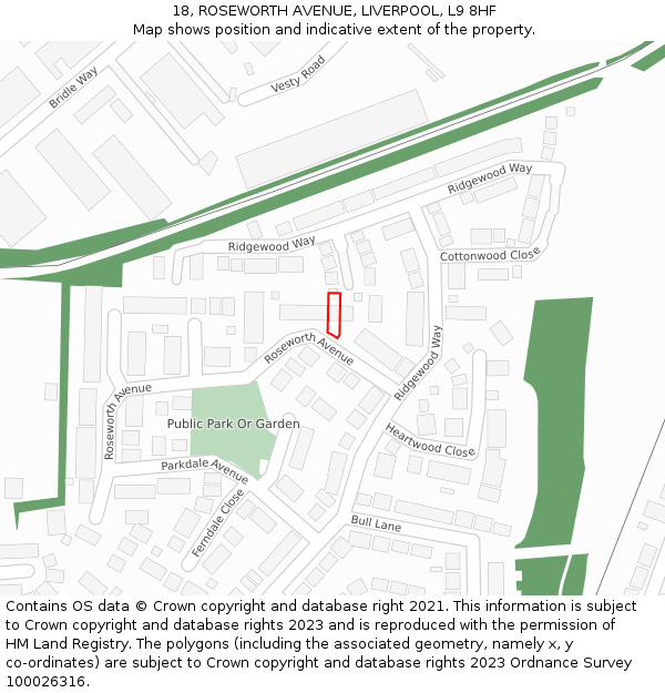 18, ROSEWORTH AVENUE, LIVERPOOL, L9 8HF: Location map and indicative extent of plot
