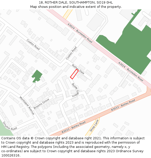 18, ROTHER DALE, SOUTHAMPTON, SO19 0HL: Location map and indicative extent of plot