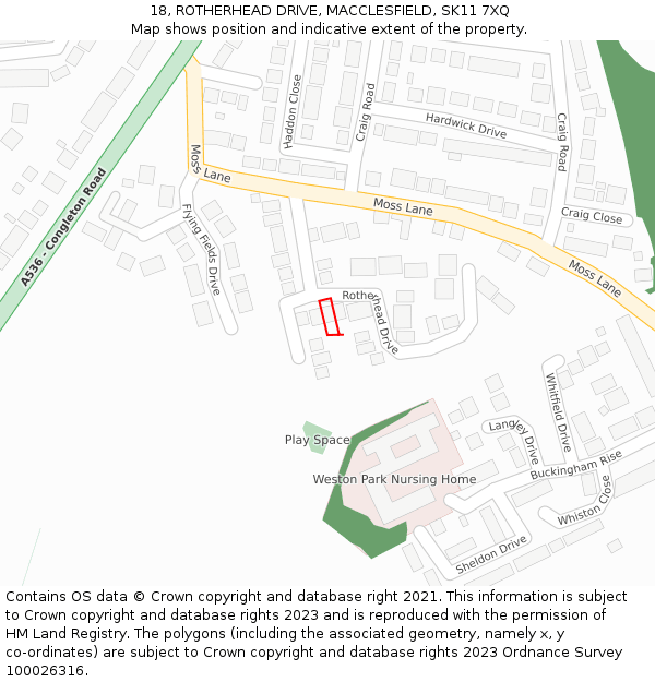 18, ROTHERHEAD DRIVE, MACCLESFIELD, SK11 7XQ: Location map and indicative extent of plot