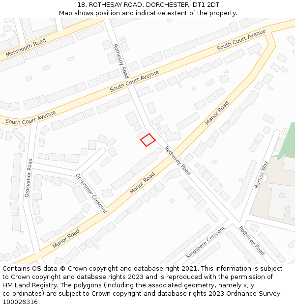 18, ROTHESAY ROAD, DORCHESTER, DT1 2DT: Location map and indicative extent of plot