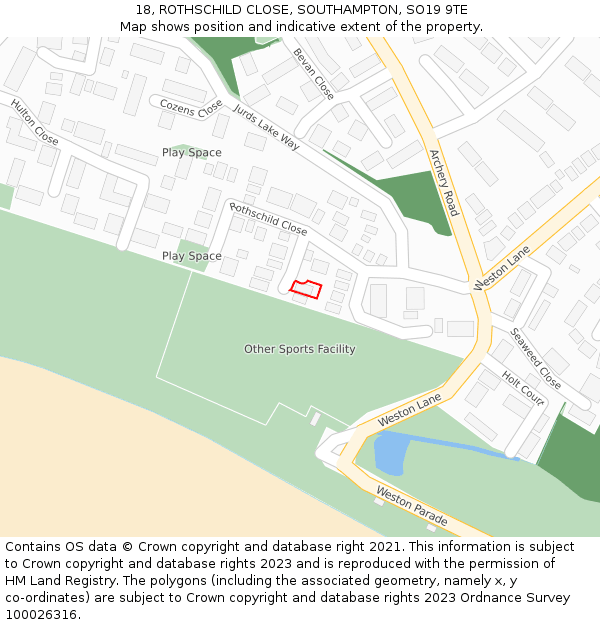 18, ROTHSCHILD CLOSE, SOUTHAMPTON, SO19 9TE: Location map and indicative extent of plot