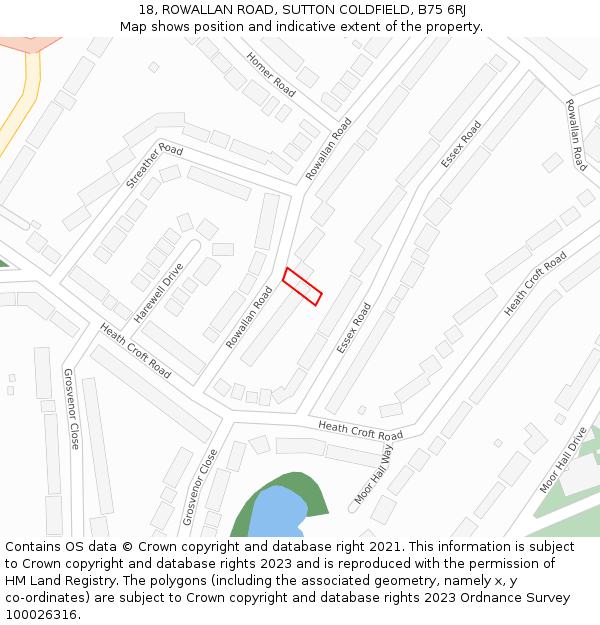 18, ROWALLAN ROAD, SUTTON COLDFIELD, B75 6RJ: Location map and indicative extent of plot