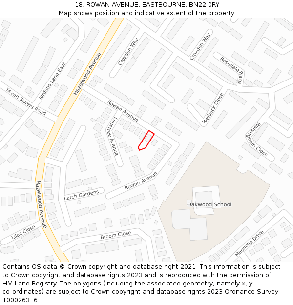 18, ROWAN AVENUE, EASTBOURNE, BN22 0RY: Location map and indicative extent of plot