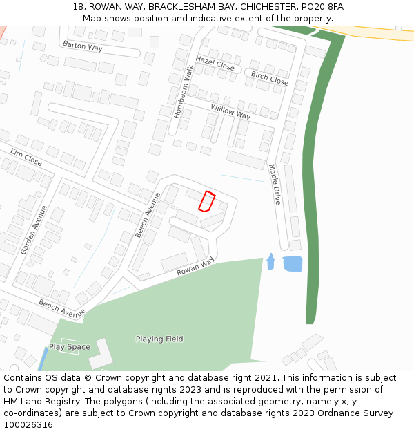 18, ROWAN WAY, BRACKLESHAM BAY, CHICHESTER, PO20 8FA: Location map and indicative extent of plot