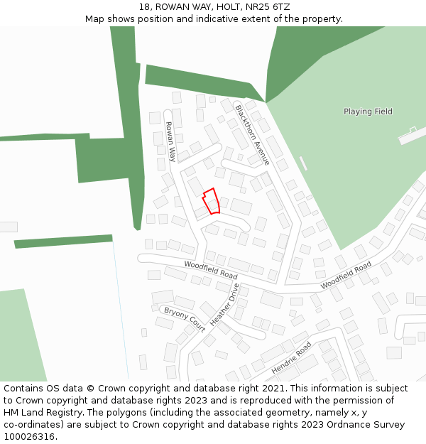 18, ROWAN WAY, HOLT, NR25 6TZ: Location map and indicative extent of plot