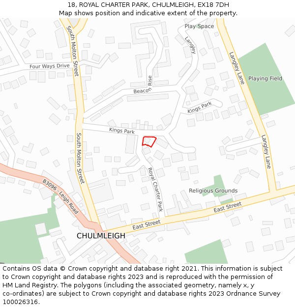 18, ROYAL CHARTER PARK, CHULMLEIGH, EX18 7DH: Location map and indicative extent of plot