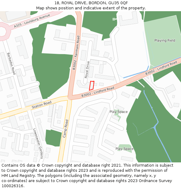 18, ROYAL DRIVE, BORDON, GU35 0QF: Location map and indicative extent of plot