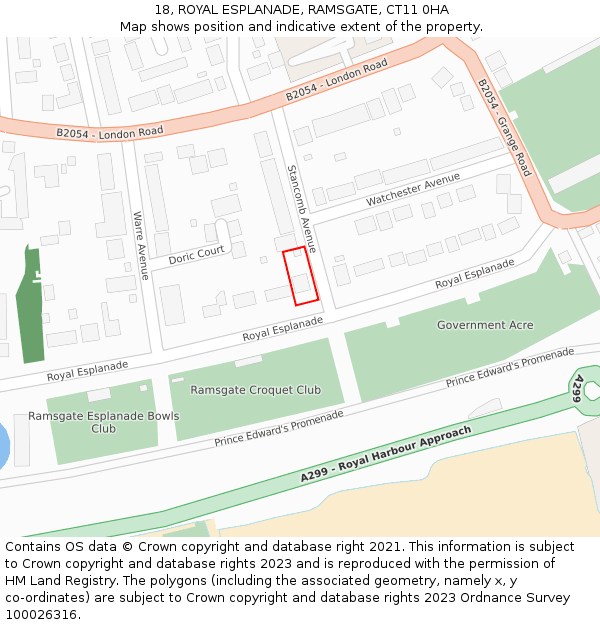 18, ROYAL ESPLANADE, RAMSGATE, CT11 0HA: Location map and indicative extent of plot