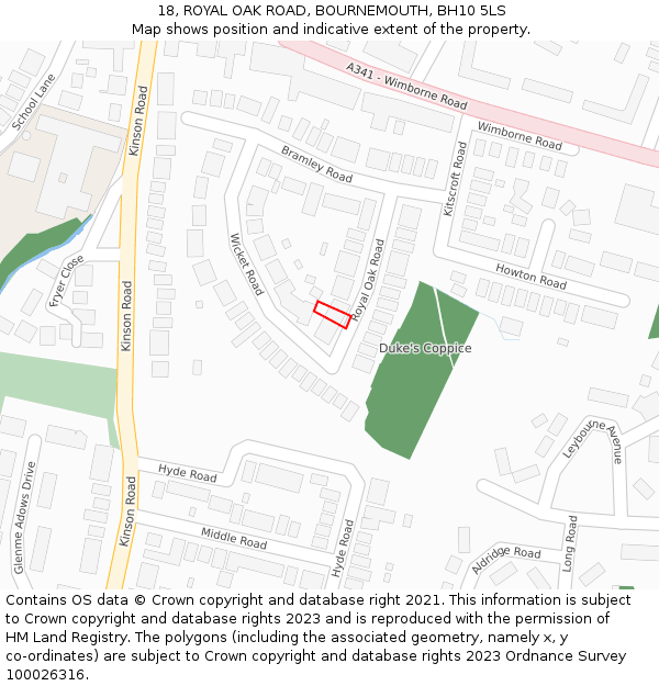 18, ROYAL OAK ROAD, BOURNEMOUTH, BH10 5LS: Location map and indicative extent of plot