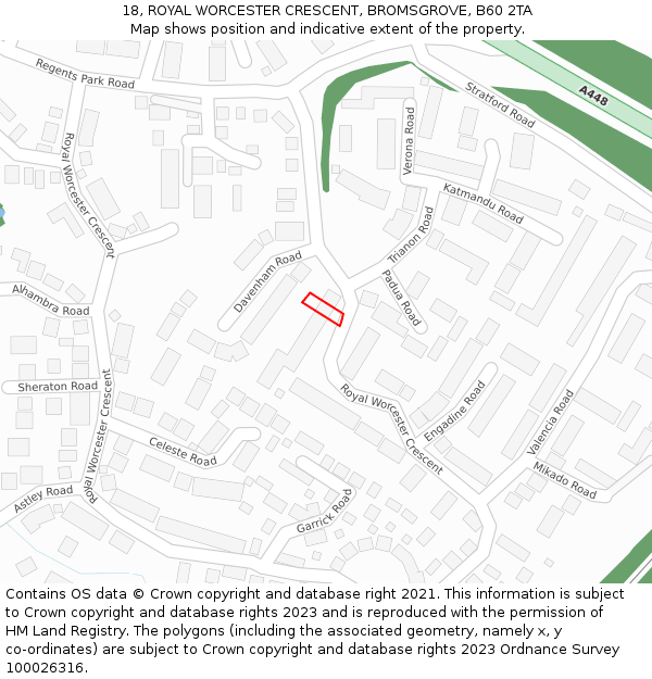 18, ROYAL WORCESTER CRESCENT, BROMSGROVE, B60 2TA: Location map and indicative extent of plot