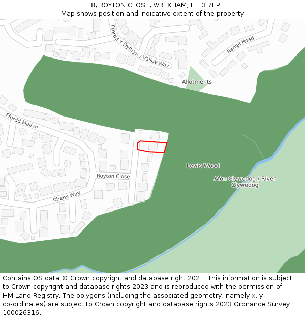 18, ROYTON CLOSE, WREXHAM, LL13 7EP: Location map and indicative extent of plot