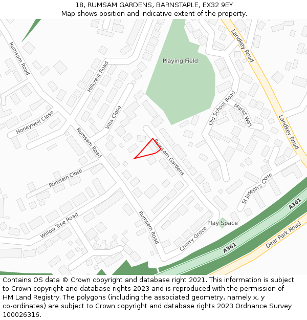 18, RUMSAM GARDENS, BARNSTAPLE, EX32 9EY: Location map and indicative extent of plot