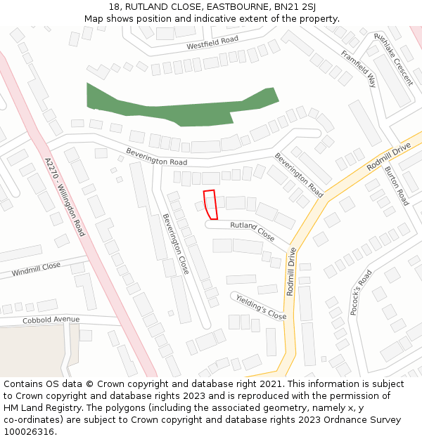 18, RUTLAND CLOSE, EASTBOURNE, BN21 2SJ: Location map and indicative extent of plot