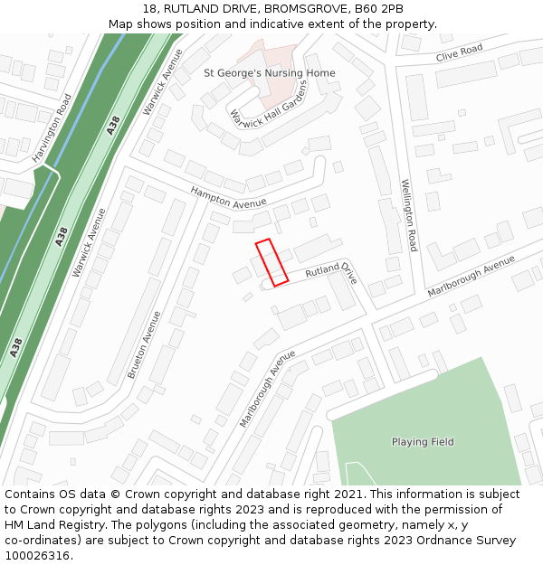 18, RUTLAND DRIVE, BROMSGROVE, B60 2PB: Location map and indicative extent of plot