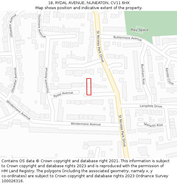 18, RYDAL AVENUE, NUNEATON, CV11 6HX: Location map and indicative extent of plot