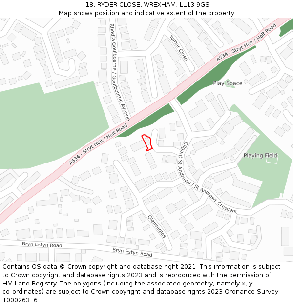 18, RYDER CLOSE, WREXHAM, LL13 9GS: Location map and indicative extent of plot