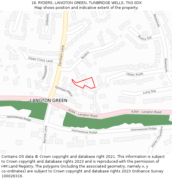 18, RYDERS, LANGTON GREEN, TUNBRIDGE WELLS, TN3 0DX: Location map and indicative extent of plot