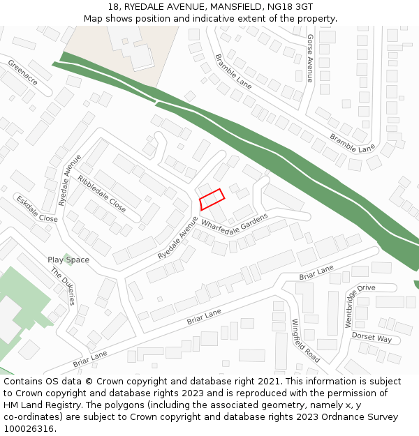 18, RYEDALE AVENUE, MANSFIELD, NG18 3GT: Location map and indicative extent of plot