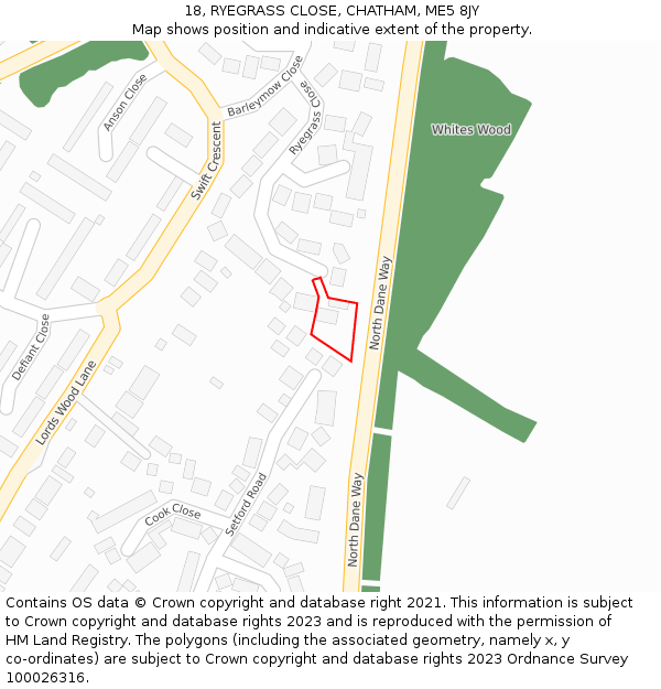 18, RYEGRASS CLOSE, CHATHAM, ME5 8JY: Location map and indicative extent of plot