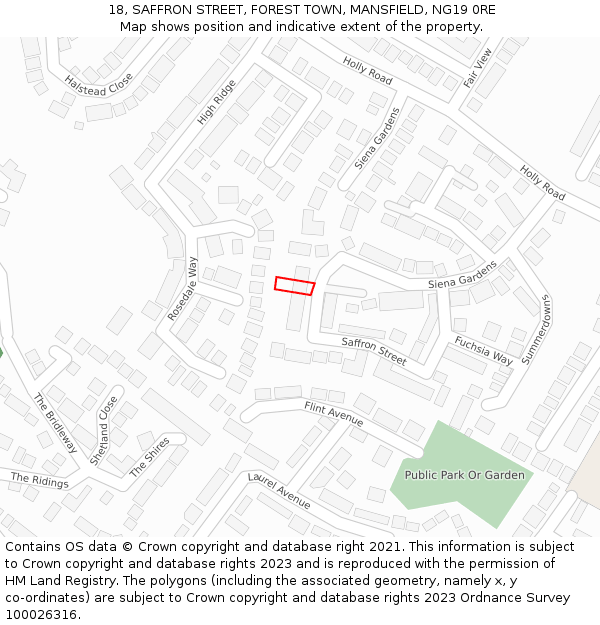 18, SAFFRON STREET, FOREST TOWN, MANSFIELD, NG19 0RE: Location map and indicative extent of plot